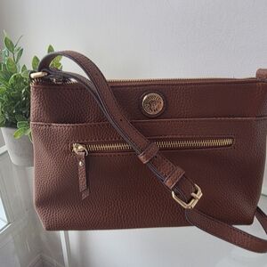 Anne Klein Rich Brown Crossbody Bag with Gold Details